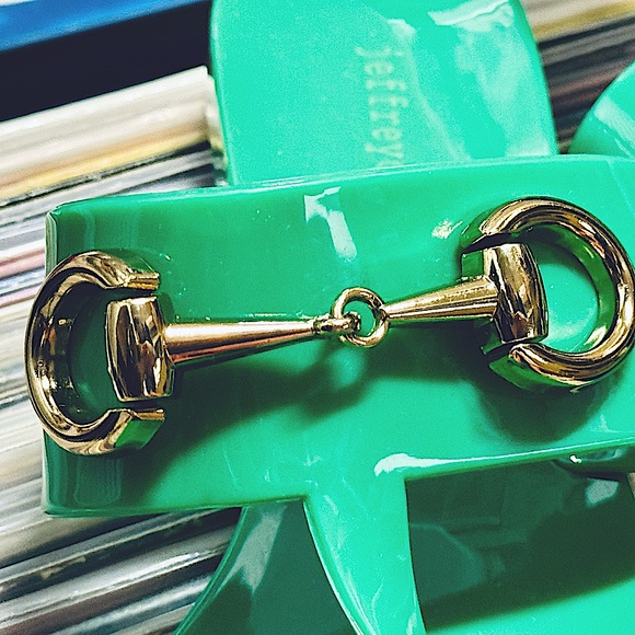 NWOT - Jeffrey Campbell “A Lil Bit” Patent Embellished Sandal Shiny Green - 6 US - Picture 10 of 13